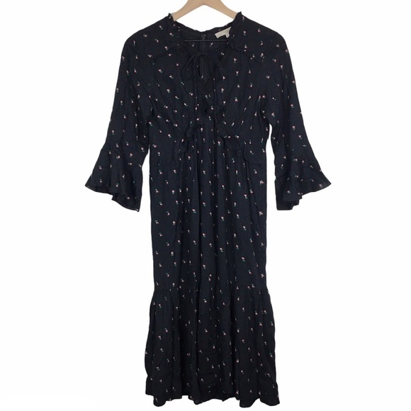 LOFT Midi Dress Prairie Peasant Boho Ruffle Floral Rosebud Garden Party XS NWT - Picture 12 of 12